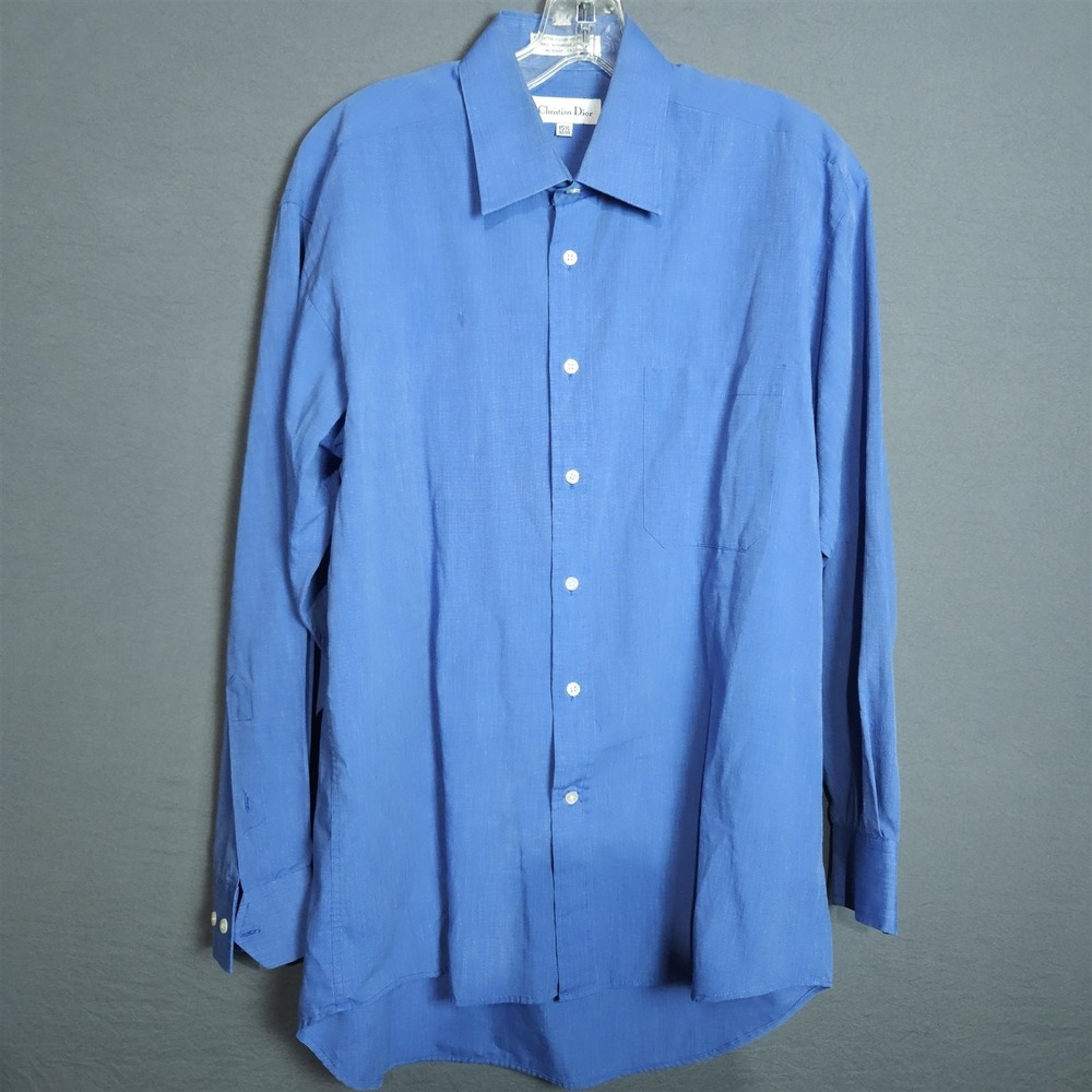 Vintage Christian Dior Dress Shirt Mens 15.5 32/33 Blue Long Sleeve Button Up